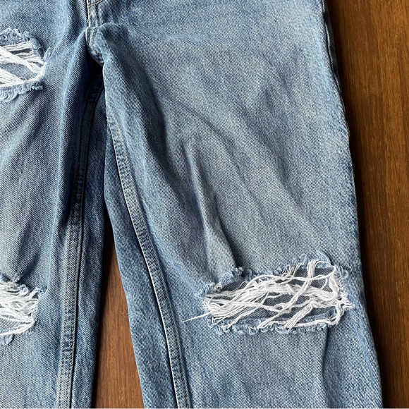 Free People Women’s 27 Denim Jeans Lita Straight Leg Fray Distressed Ripped - Picture 5 of 16